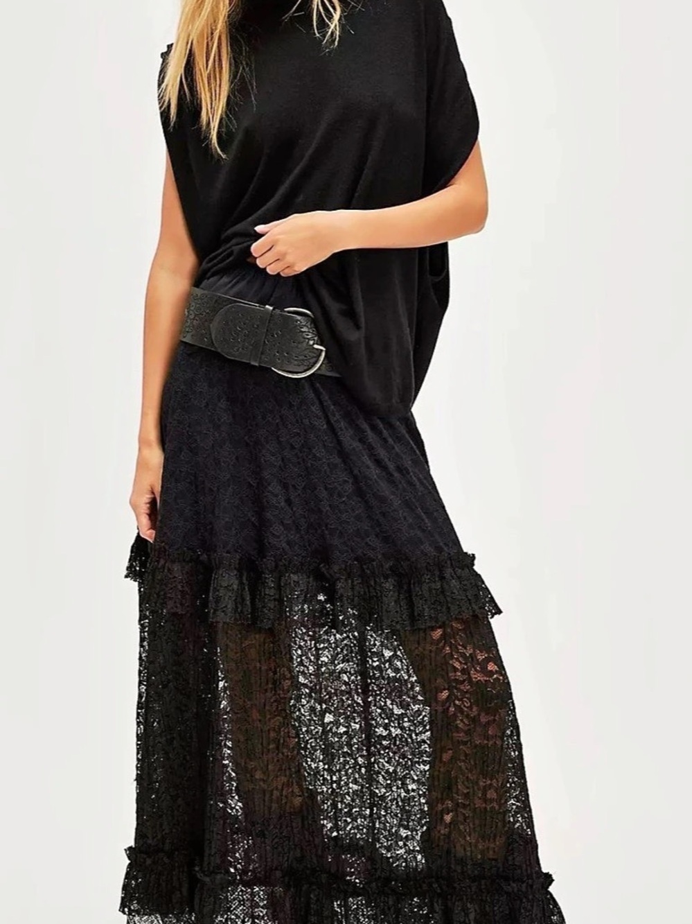 Free People Arizona Black Lace Maxi Skirt